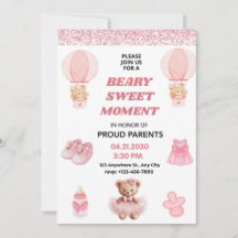 CONFETTI ROSE HAUT 5X7 OURSON FILLE BABY SHOWER