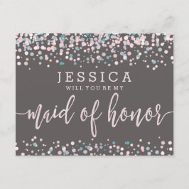 Invitation Confetti rose vif, vous serez ma femme d'honneur