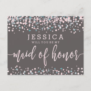 Invitation Confetti rose vif, vous serez ma femme d'honneur