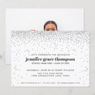 Invitation Confetti Silver and White Photo Graduation Party