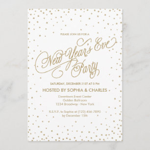 Invitation Confetti Stars Gold Parties scintillant Nouvel An'