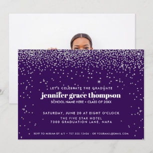 Invitation Confettis Argent et Violet Photo Fête de Remise de