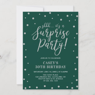 Invitation Confettis argentés et vert Fête d'anniversaire s