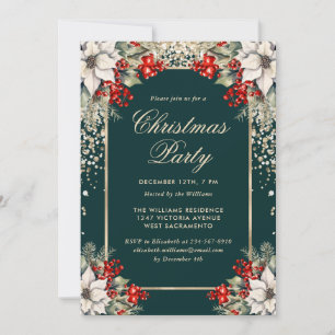 Invitation Confettis de Noël Botanique Vert Or Fête de Noël