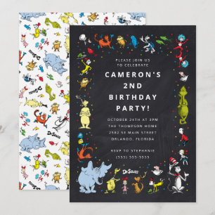 Invitation Confettis de personnages de Dr Seuss   Anniversair