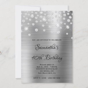 Invitation Confettis Diamants Satin Argent Ombre Brillante
