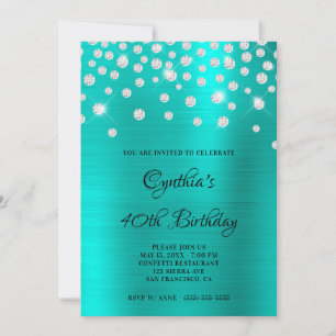 Invitation Confettis Diamants Satin de Soie Turquoise Ombre