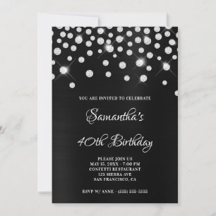 Invitation Confettis Diamants Satin Noir Ombre Brillante