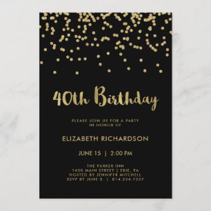 Invitation Confettis d'or de Faux sur la quarantième fête