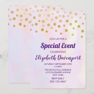 Invitation Confettis dorés faux sur une fête à l'aquarelle vi