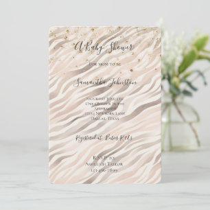 Invitation Confettis Dorés Fushia Rayures Zèbre Baby Shower