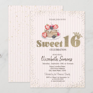 Invitation Confettis dorés,Gâteaux,Stripé Sweet 16 