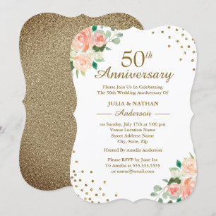 Invitation Confettis Floraux de Pêche pour les 50 Ans de Mari