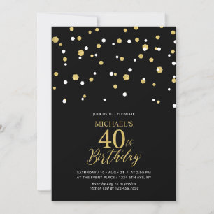 Invitation Confettis Hexagone Noir & Or 40ème Anniversaire