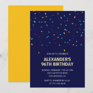 Invitation Confettis modernes bleu marine Hommes 96e annivers