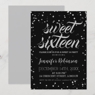 Invitation Confettis noirs argentés d'étincelle de parties