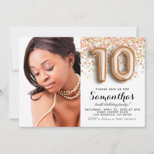 Invitation Confettis Or Portrait 10e Anniversaire