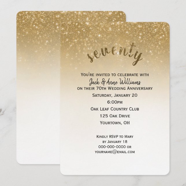 Invitation confettis pailletés 70e anniversaire de mariage (Devant / Derrière)