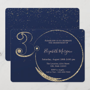 Invitation Confettis Pailletés Or Bleu Marine 30ème Annivers