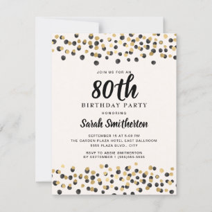 Invitation Confettis Pailletés Or Noir 80e Anniversaire