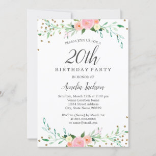 Invitation Confettis scintillants floraux doux pour fête d'an