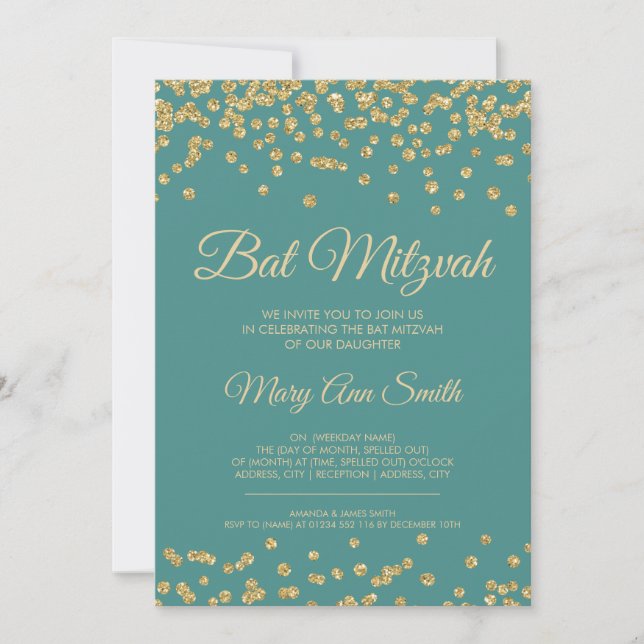 Invitation Confettis Teal de parties scintillantes de Faux (Devant)