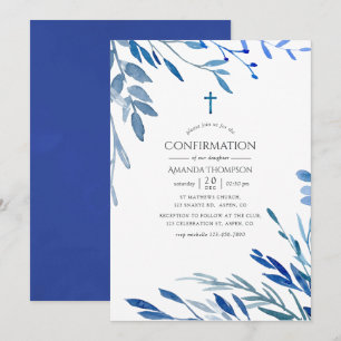 Invitation Confirmation Aquarelle Feuilles Indigo Marine
