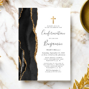 Invitation Confirmation au Glitter Or Agate Noir