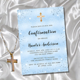 Invitation Confirmation bleu garçon élégant script luxe