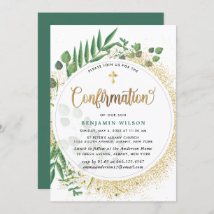Invitation Confirmation Botanique Verte Et Or