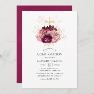 Invitation Confirmation Bourgogne Marsala Blush rose et or