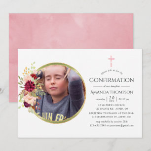 Invitation Confirmation Bourgogne-Marsala et rose