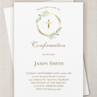 Confirmation catholique cercle or feuilles vertes