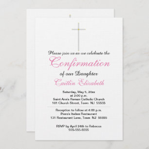 Invitation Confirmation Croix Fille rose