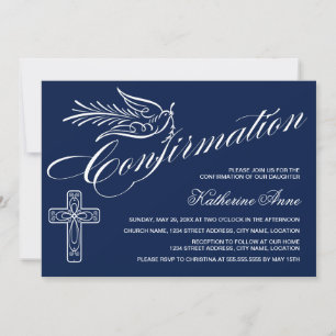 Invitation Confirmation de calligraphie avec croix et colombe
