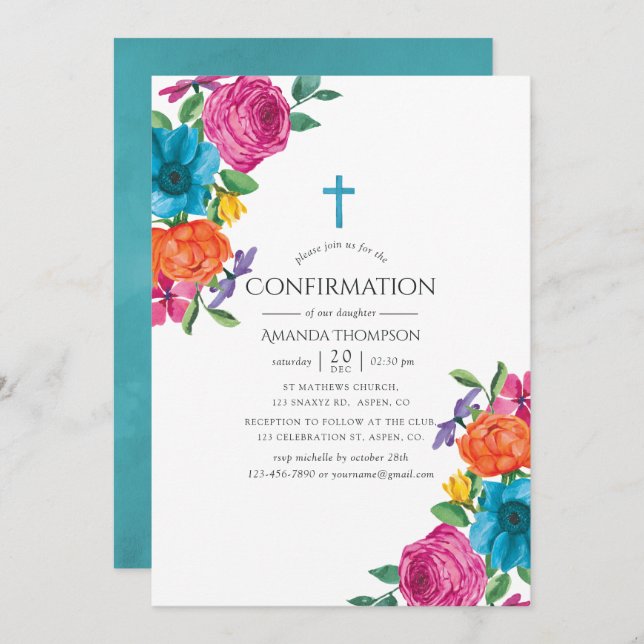 Invitation Confirmation de fiesta florale d'aquarelle (Devant / Derrière)