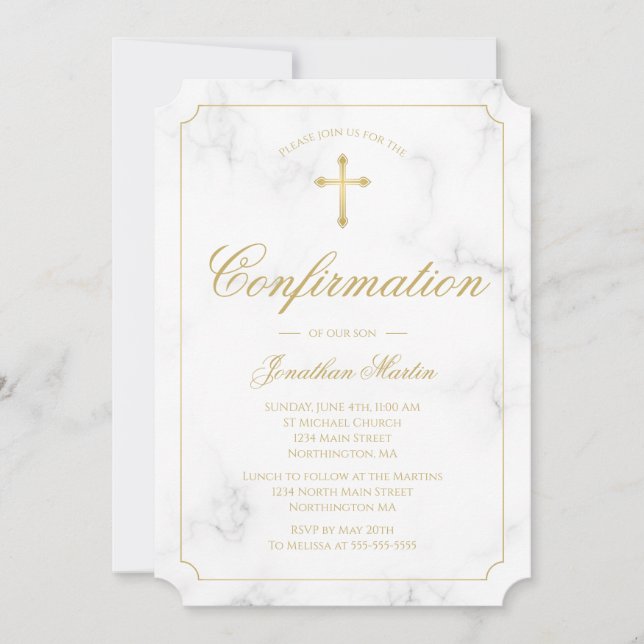 Invitation Confirmation de la croix d'or en marbre Élégant Bo (Devant)