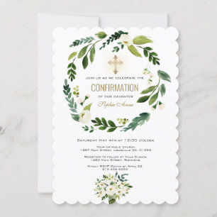 Invitation Confirmation de la croix d'or Floral Blanc