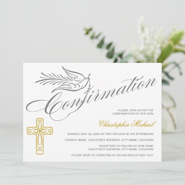 Invitation Confirmation de la croix et de la colombe élégante (Debout devant)