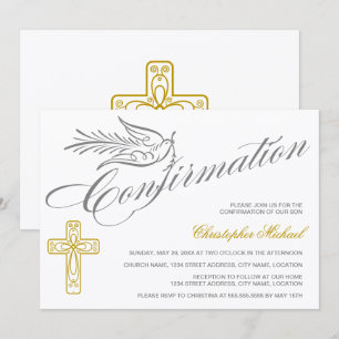 Invitation Confirmation de la croix et de la colombe élégante
