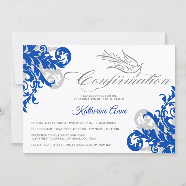 Invitation Confirmation de la croix et de la colombe élégante (Devant)