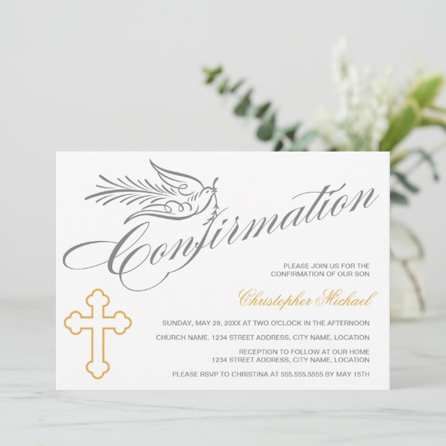 Invitation Confirmation de la croix et de la colombe élégante (Debout devant)