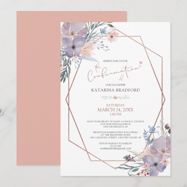 Invitation Confirmation de l'aquarelle Fleur sauvage pour le  (Devant / Derrière)