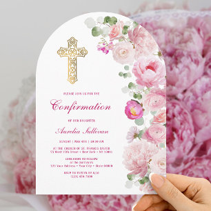 Invitation Confirmation de l'arche de pivoines roses