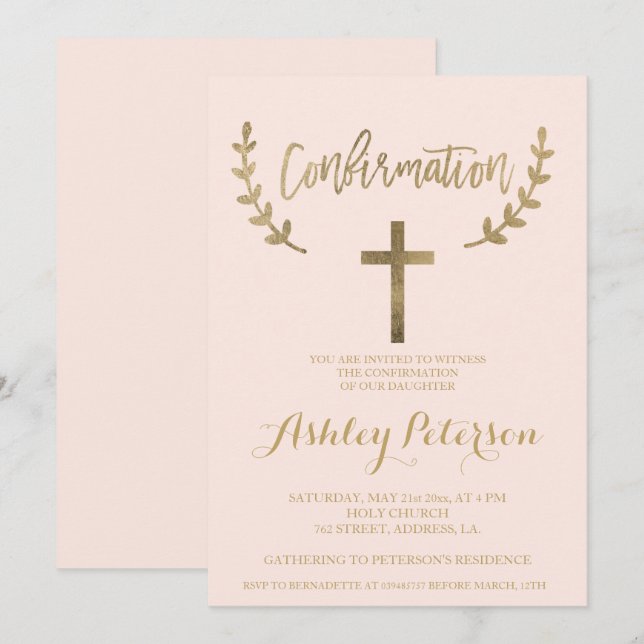 Invitation Confirmation de typographie élégante rose or (Devant / Derrière)