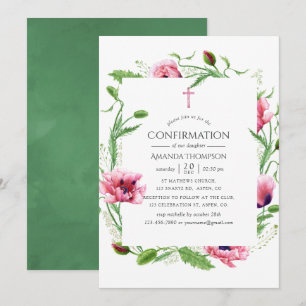 Invitation Confirmation des coquelicots roses à l'aquarelle