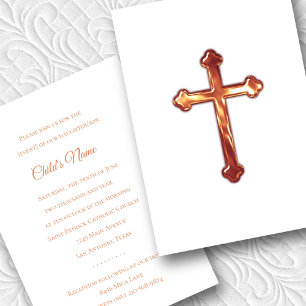 Invitation Confirmation du baptême 1ère croix de cuivre commu