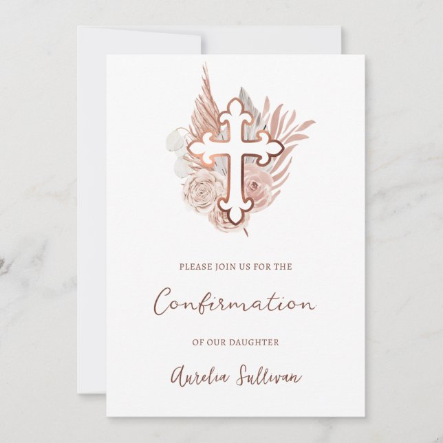 Invitation Confirmation du bouquet Rose Boho (Devant)