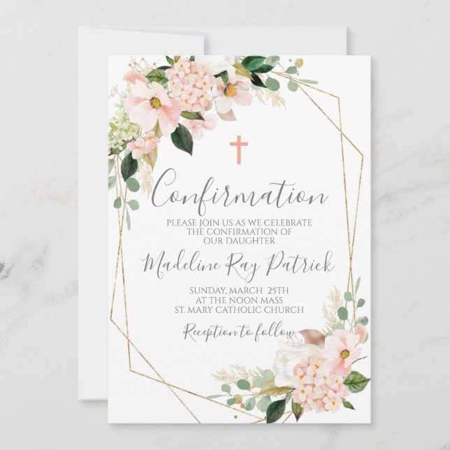 Invitation Confirmation du cadre floral rose (Devant)