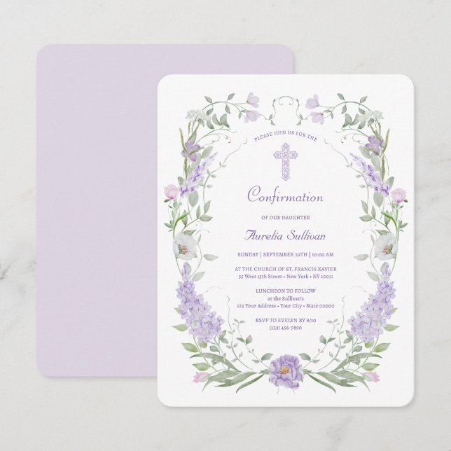 Invitation Confirmation du cadre Lilac Flowers (Devant / Derrière)